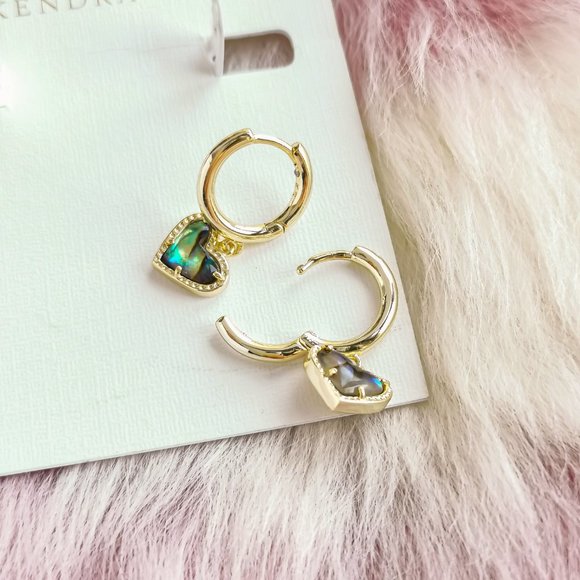 Gold Ari Heart Abalone Shell Huggie Earrings - Picture 3 of 3